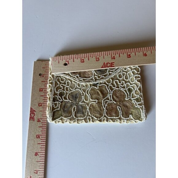 Vintage 50s 60s floral embroidered beaded handmade clutch glam cottagecore - Picture 8 of 10